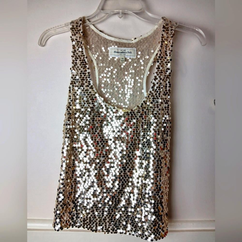 Abercrombie and Fitch Sheer Gold Sequin Sleeveless Top XS New Years Party